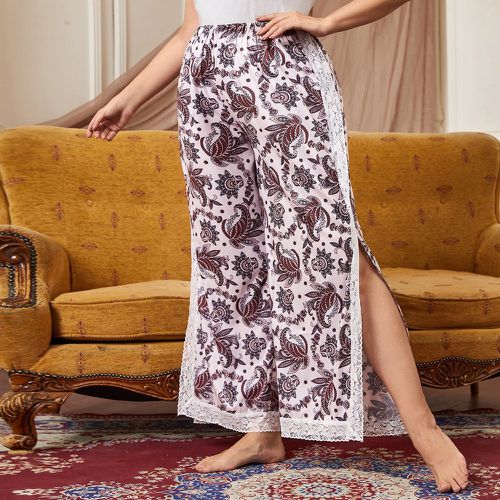 Pantalon de pyjama à imprimé fendu ourlet en dentelle - SHEIN - Modalova