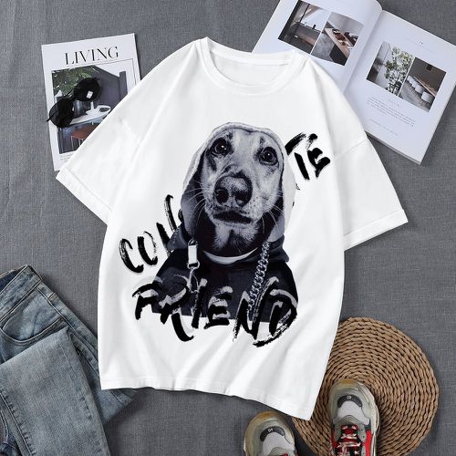 Homme T-shirt chien & à lettres - SHEIN - Modalova