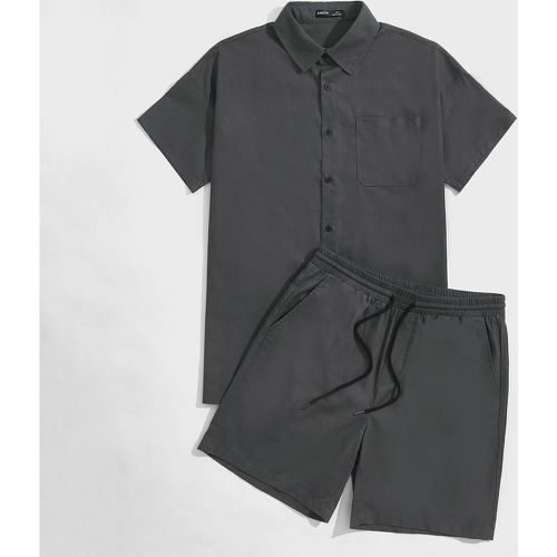Unicolore à poche Chemise & à cordon Short - SHEIN - Modalova