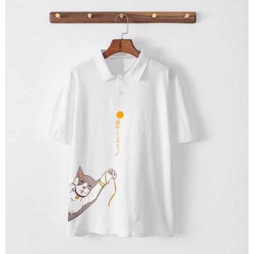 Polo avec motif caractère japonais & à imprimé chat - SHEIN - Modalova