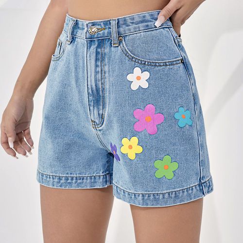 Short en jean à imprimé floral zippé - SHEIN - Modalova