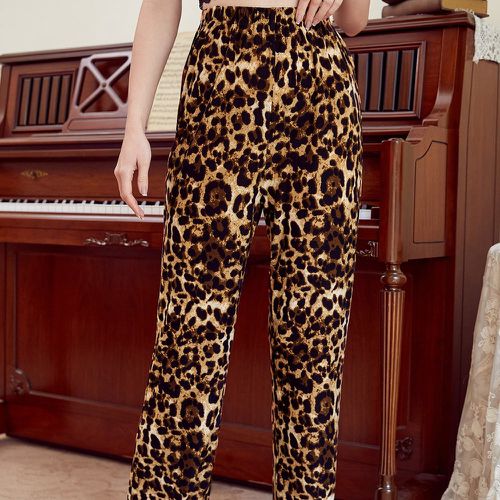 Pantalon à domicile à léopard à ourlet en dentelle - SHEIN - Modalova