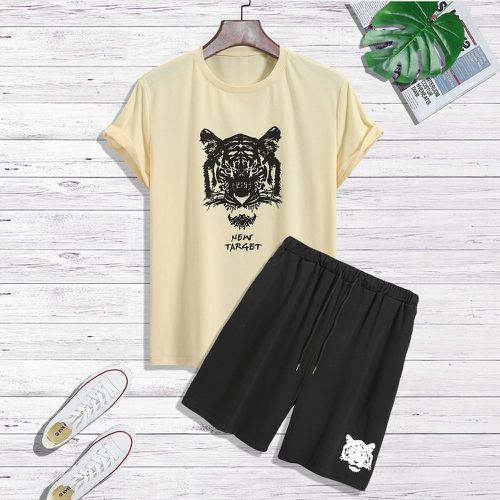 T-shirt à motif d'animal et lettres & Short à cordon - SHEIN - Modalova