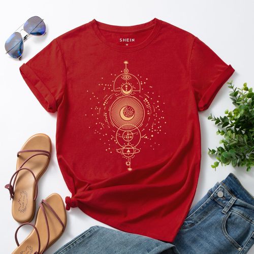 T-shirt à imprimé géométrique et lune - SHEIN - Modalova