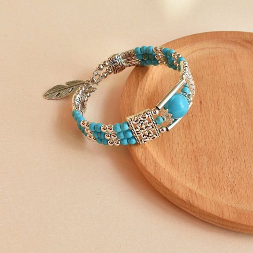 Bracelet à breloque feuille pierre à perles - SHEIN - Modalova