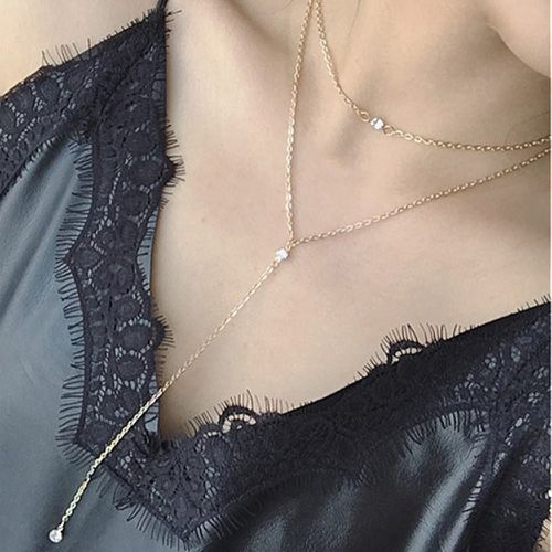 Collier avec pendentif avec strass multicouche - SHEIN - Modalova