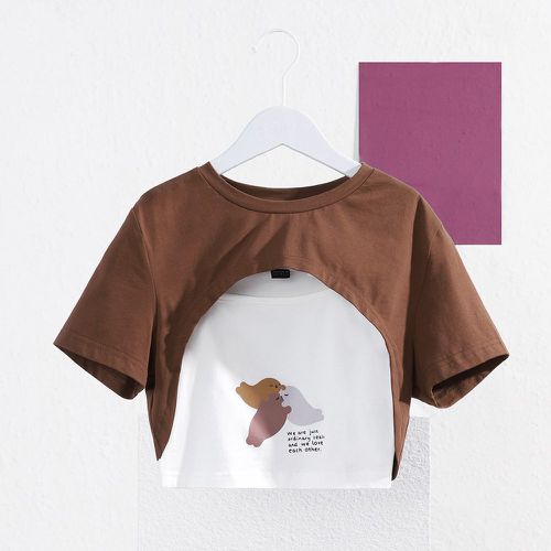 T-shirt court asymétrique & Top sans manches à dessin animé - SHEIN - Modalova