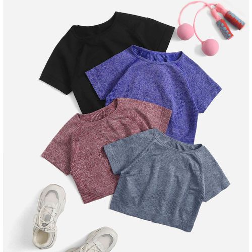 Pièces T-shirt de sport sans couture chiné à œillet manches raglan à piqûre - SHEIN - Modalova