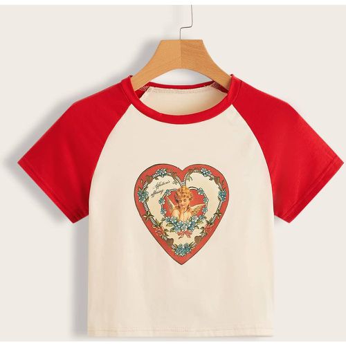 T-shirt ange à imprimé cœur manches raglan - SHEIN - Modalova
