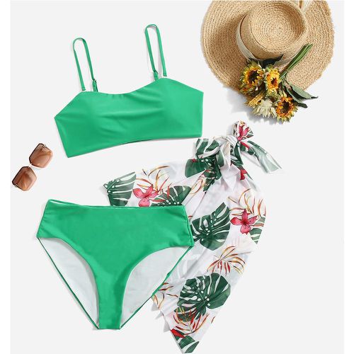 Bikini unicolore & Jupe de plage à imprimé tropical - SHEIN - Modalova