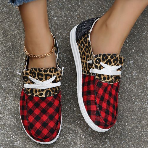 Chaussures skateboard à carreaux & avec motif léopard à lacets - SHEIN - Modalova