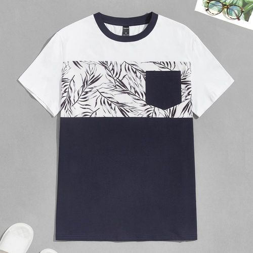 T-shirt à imprimé plante à poche à blocs de couleurs - SHEIN - Modalova