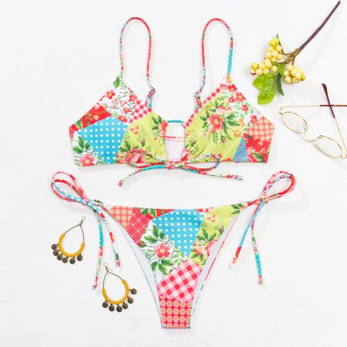 Bikini patchwork à nœud - SHEIN - Modalova