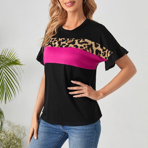 T-shirt à blocs de couleurs à léopard à volants - SHEIN - Modalova