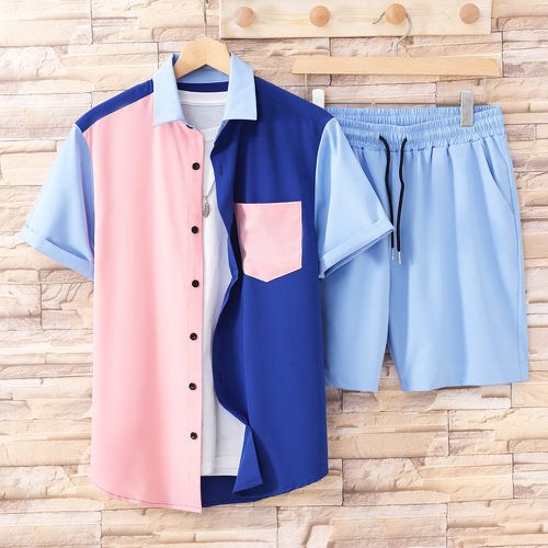 Chemise de couleur aléatoire patch à poche & Short à cordon (sans t-shirt) - SHEIN - Modalova