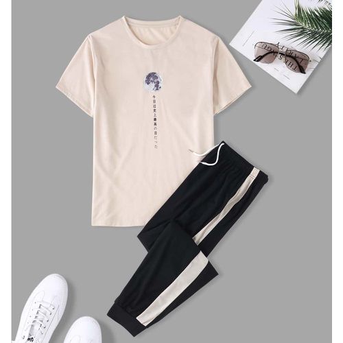 Lune & lettre japonaise T-shirt & Pantalon de survêtement - SHEIN - Modalova