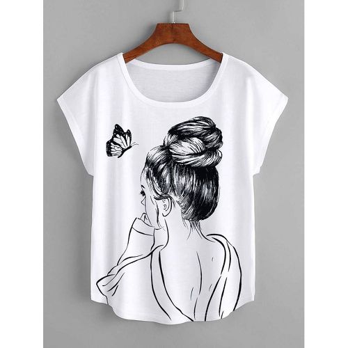 T-shirt figure & à imprimé papillon manches dolman - SHEIN - Modalova