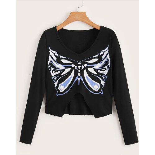 T-shirt à imprimé papillon asymétrique - SHEIN - Modalova