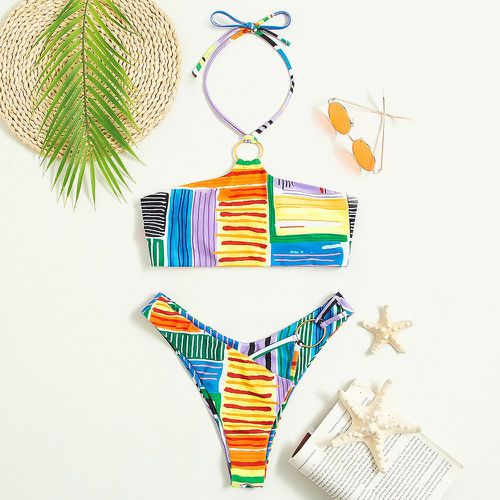 Bikini ras-du-cou à patchwork à anneau - SHEIN - Modalova