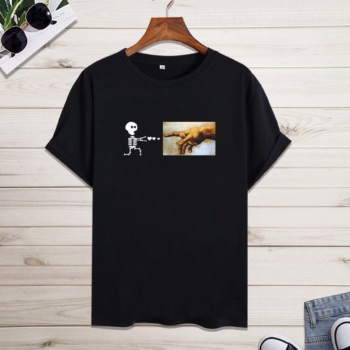T-shirt à imprimé squelette et geste - SHEIN - Modalova
