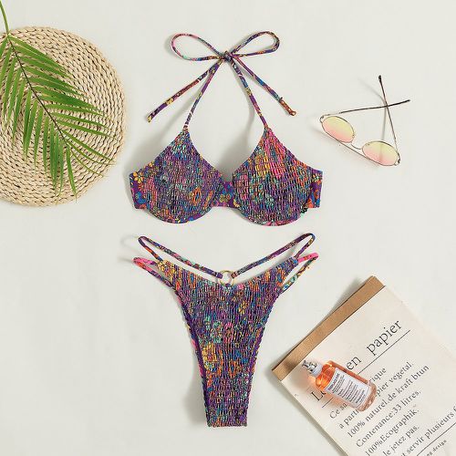 Bikini à armatures à imprimé floral froncé ras-du-cou - SHEIN - Modalova