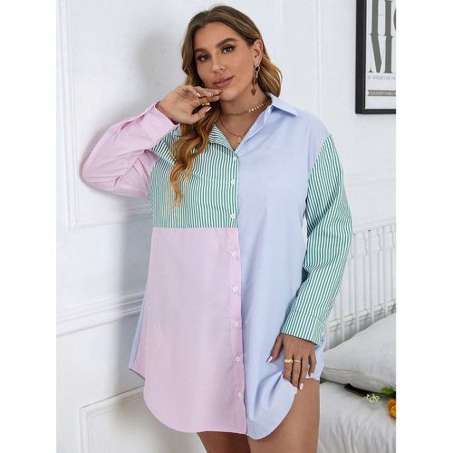 Robe chemise à blocs de couleurs à rayures - SHEIN - Modalova