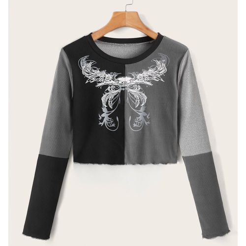 T-shirt court à couture papillon à blocs de couleurs côtelé - SHEIN - Modalova