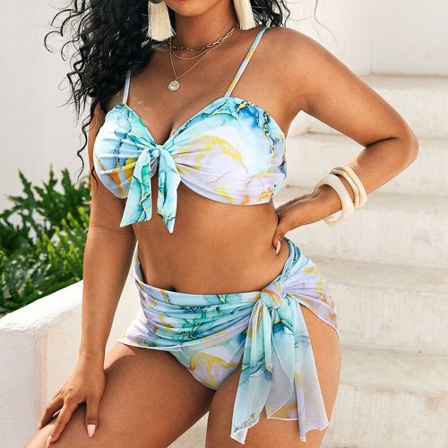 Bikini à imprimé marbré à nœud avec jupe de plage - SHEIN - Modalova