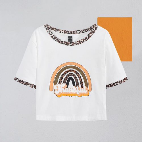 T-shirt à liséré contrastant à lettres léopard - SHEIN - Modalova
