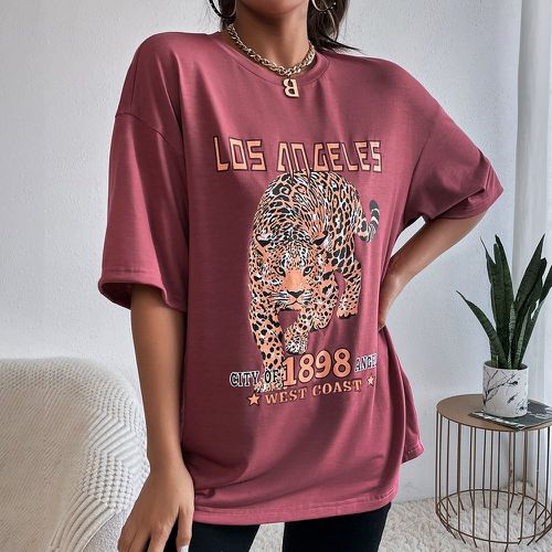 T-shirt léopard & à lettres - SHEIN - Modalova