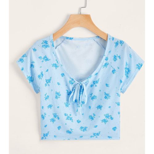 T-shirt fleuri à nœud côtelé - SHEIN - Modalova