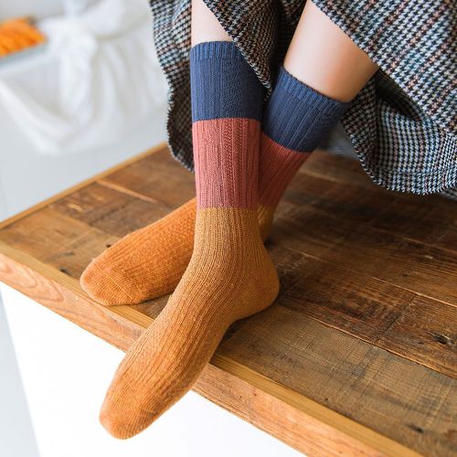 Chaussettes à blocs de couleurs côtelé - SHEIN - Modalova