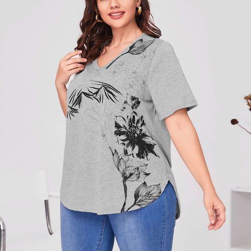 T-shirt à encolure V à imprimé floral - SHEIN - Modalova