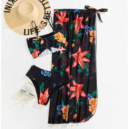Bikini tropical à nœud à volants avec jupe de plage - SHEIN - Modalova