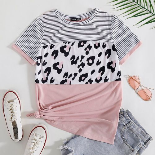 T-shirt à rayures léopard à blocs de couleurs - SHEIN - Modalova