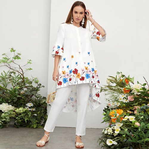 Ensemble pantalon et blouse longue à imprimé floral asymétrique - SHEIN - Modalova