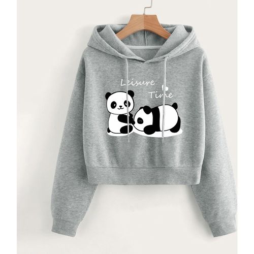 Sweat-shirt à capuche à motif panda et lettre à cordon à doublure thermique - SHEIN - Modalova