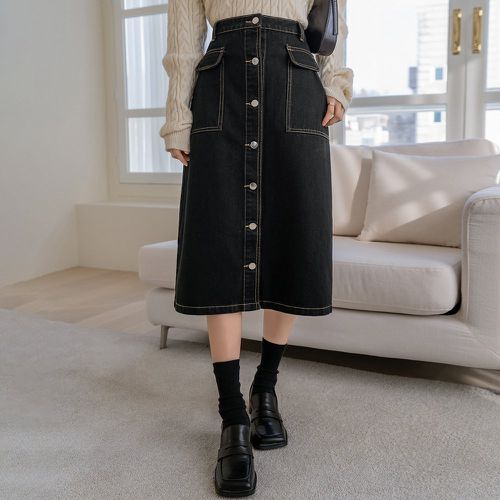Jupe en jean taille haute à bouton à poches - SHEIN - Modalova