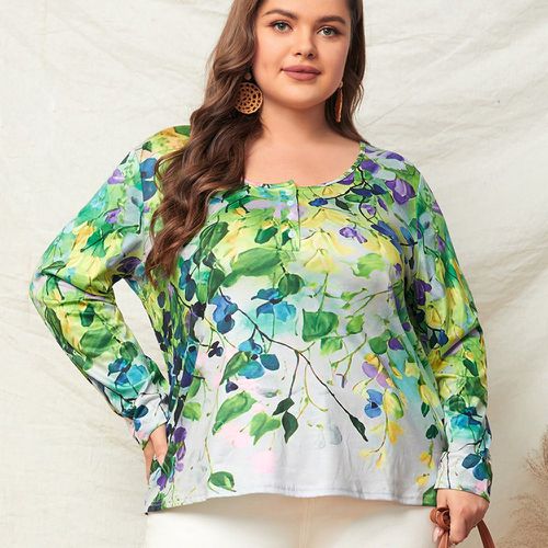 T-shirt à imprimé floral à bouton - SHEIN - Modalova