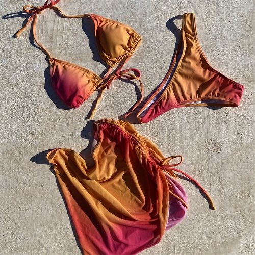 Bikini ras-du-cou dégradé triangulaire avec jupe de plage - SHEIN - Modalova