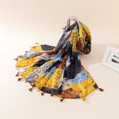 Écharpe à imprimé fleur à franges - SHEIN - Modalova