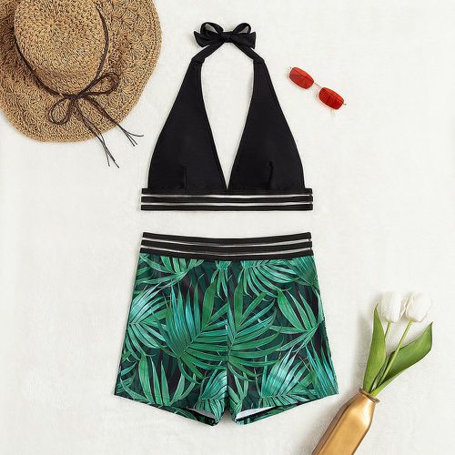 Bikini ras-du-cou à imprimé tropical avec tulle - SHEIN - Modalova