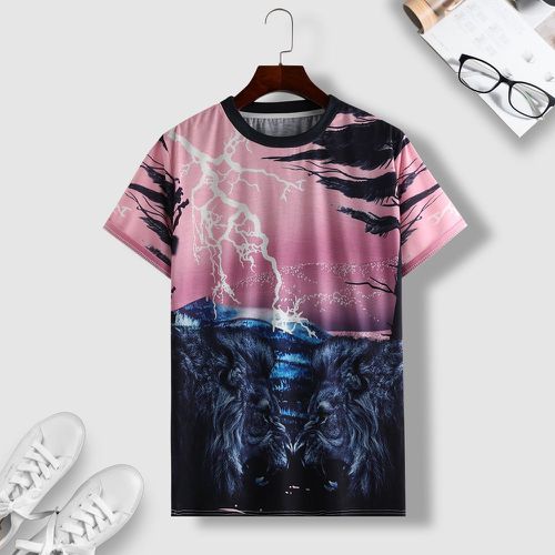 T-shirt à imprimé 3D lion & foudre - SHEIN - Modalova
