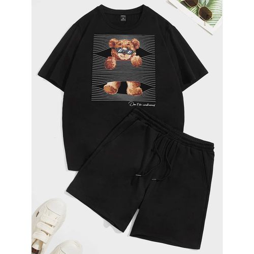 Ensemble de vêtements de détente short à cordon et t-shirt à motif d'ours dessin animé - SHEIN - Modalova
