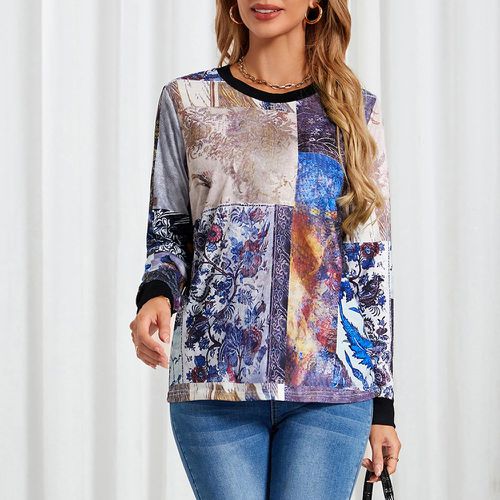 T-shirt à blocs de couleurs à imprimé floral - SHEIN - Modalova