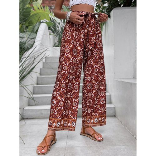 Pantalon ample à imprimé floral ceinturé - SHEIN - Modalova