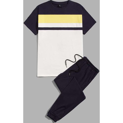 Ensemble Pantalon de survêtement à nœud et T-shirt à blocs de couleurs - SHEIN - Modalova
