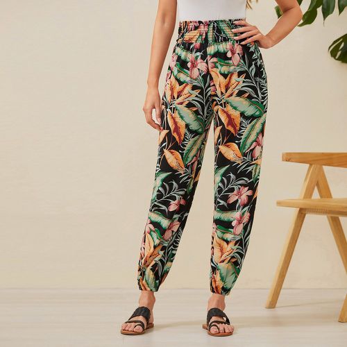 Pantalon à imprimé tropical froncé - SHEIN - Modalova