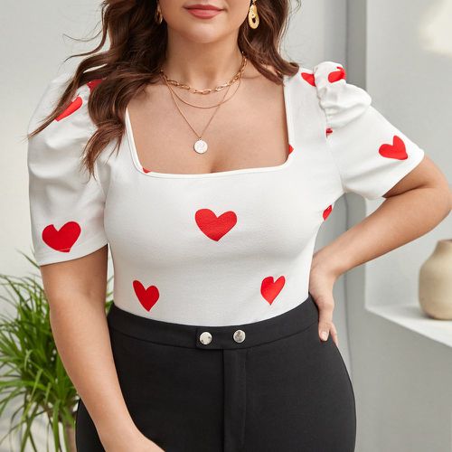 T-shirt à imprimé cœur à col carré manches bouffantes - SHEIN - Modalova