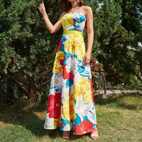 Robe bustier à imprimé floral ceinturé long - SHEIN - Modalova